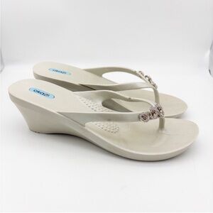Okabashi Cream Wedge Sandals with Contoured Footbed